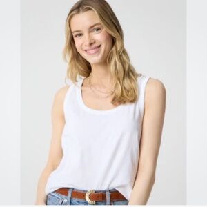 J Crew Sz L 100% Peruvian Cotton Scoop Neck Beach Travel Light Tank Top White